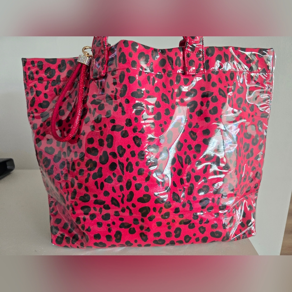 Red Leopard Print Tote Bag with Clear Vinyl Overlay - Picture 11 of 11